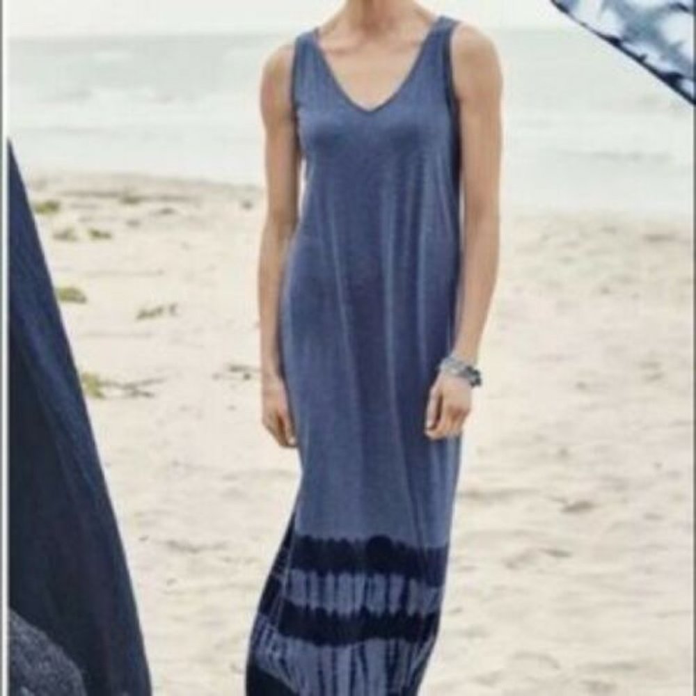 NWT J. Jill Pure Jill PJ Tie Dyed Indigo Blue Sleeveless Maxi Dress Siz…